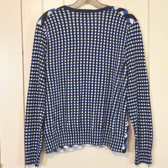 Land’s End Blue Black White Button Front Cotton Patterned Cardigan - Picture 3 of 5
